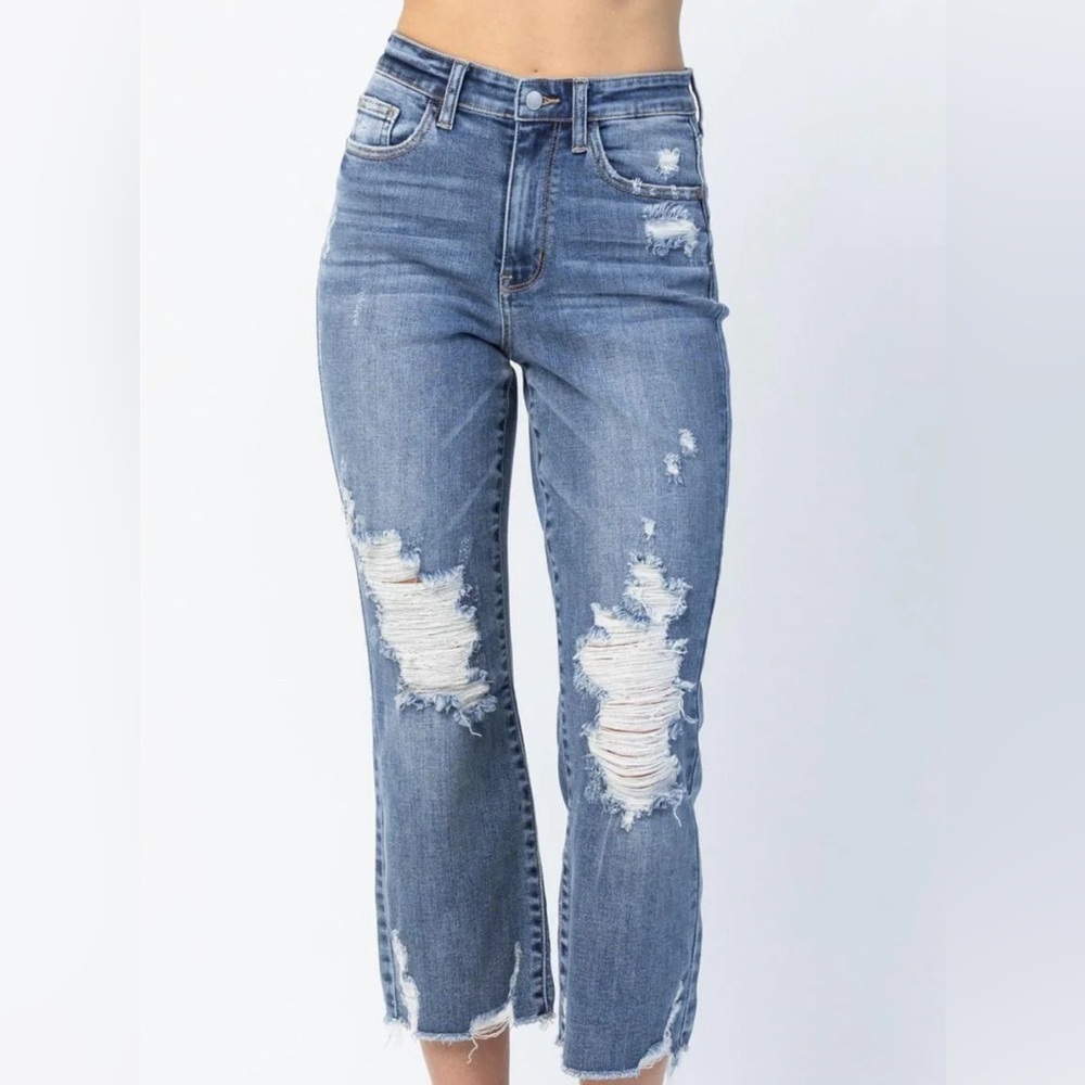 Judy Blue High Waist Release Hem Ankle Straight Denim Jeans